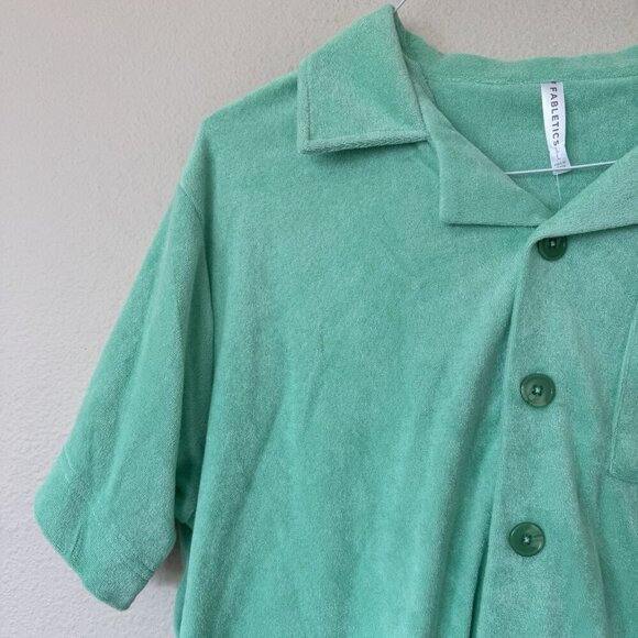 FABLETICS Mint Green Island Terry Boxy Button Up Size Large NWT Tropical Water - Picture 5 of 12